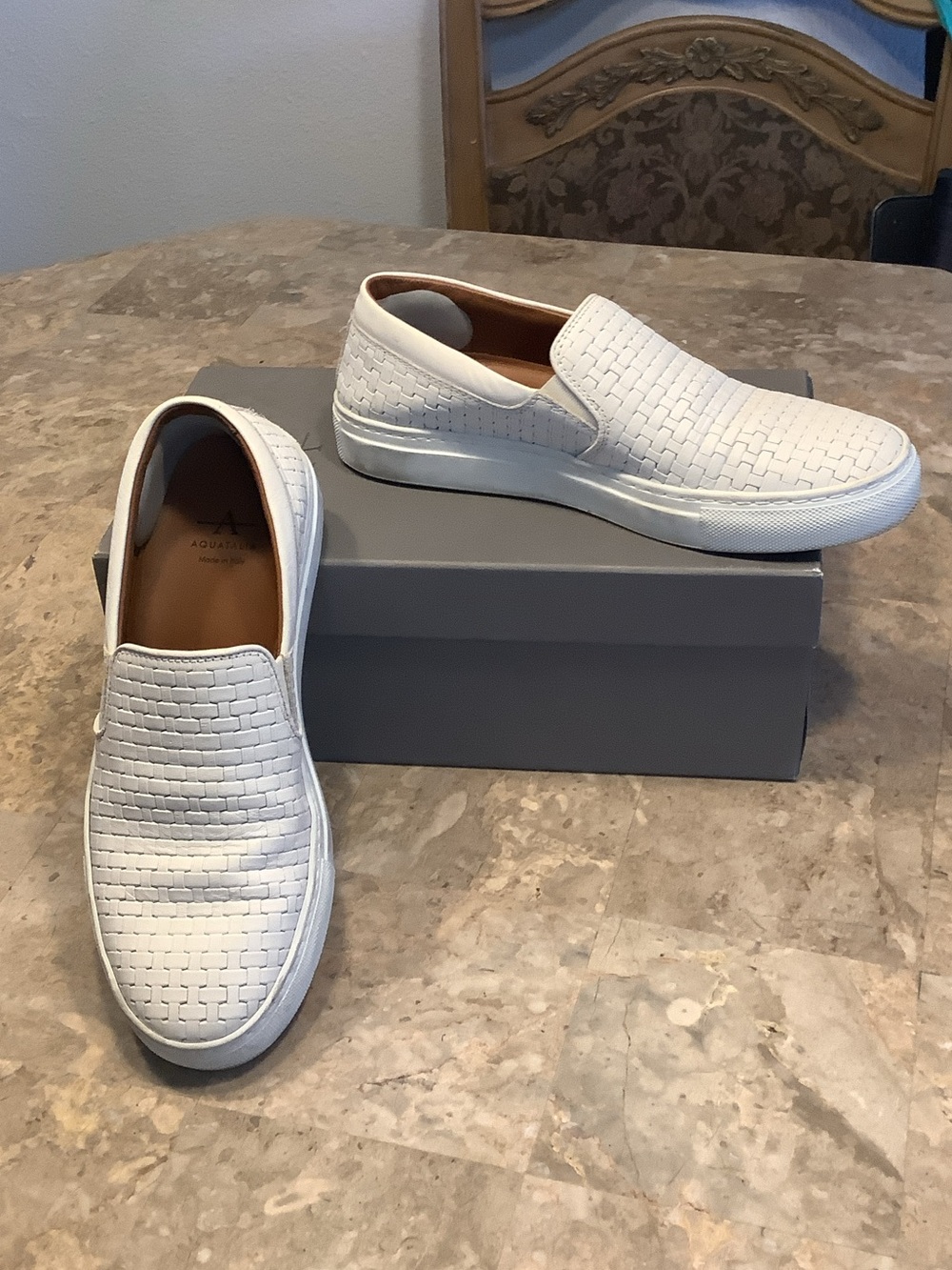 Aquatalia White Woven Slip-On Sneakers - Women's